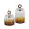 Glass Geometric Faceted Ombre Decorative Jars with Diamond Knobs, 2ct.